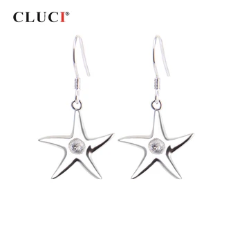 

CLUCI Silver 925 Drop Earring Fine Jewelry Pearl Earrings Mounting 925 Sterling Silver Star Earrings for Women SE001SB