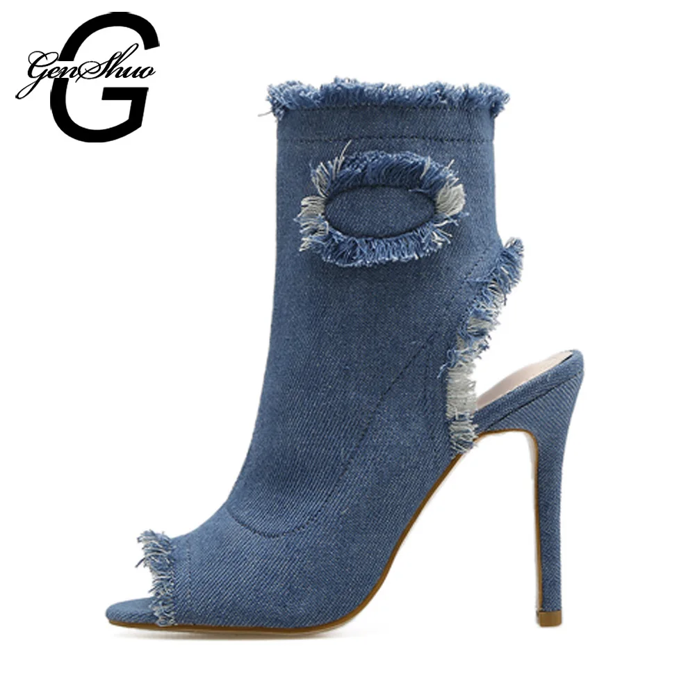 denim high heel sandals