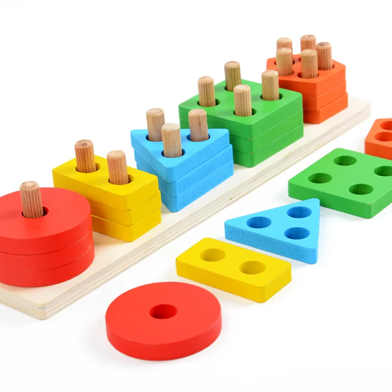 

Montessori Early Childhood Children's educational new wooden toys multifunctional geometric set of column shape matching toys