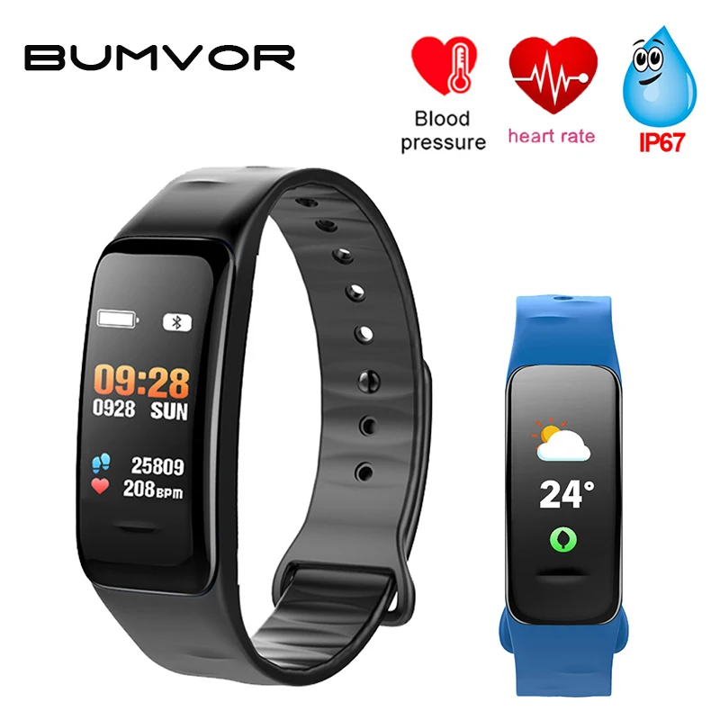 

BUMVOR 2018 Smart bracelet C1s Color screen Waterproof wristband heart rate monitor Blood pressure measurement Fitness tracker