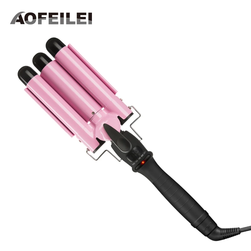 Professional 110-220v Hair Curling Iron Ceramic Triple Barrel Hair Curler Deep Pearl Waving Curly S