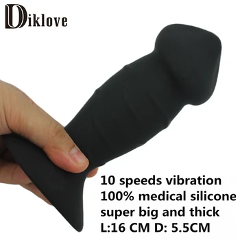 100% medical silicone black dildo very thick 55mm L 16 cm 10 speeds vibrating penis anal butt anal plug sex toy dildo vibrator 1