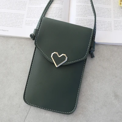 Для женщин сумка для телефонов Для женщин портмоне Cross сумка для девочек симпатичный телефон сумка Мини Сердце типа Hasp карман для мобильного телефона - Цвет: green