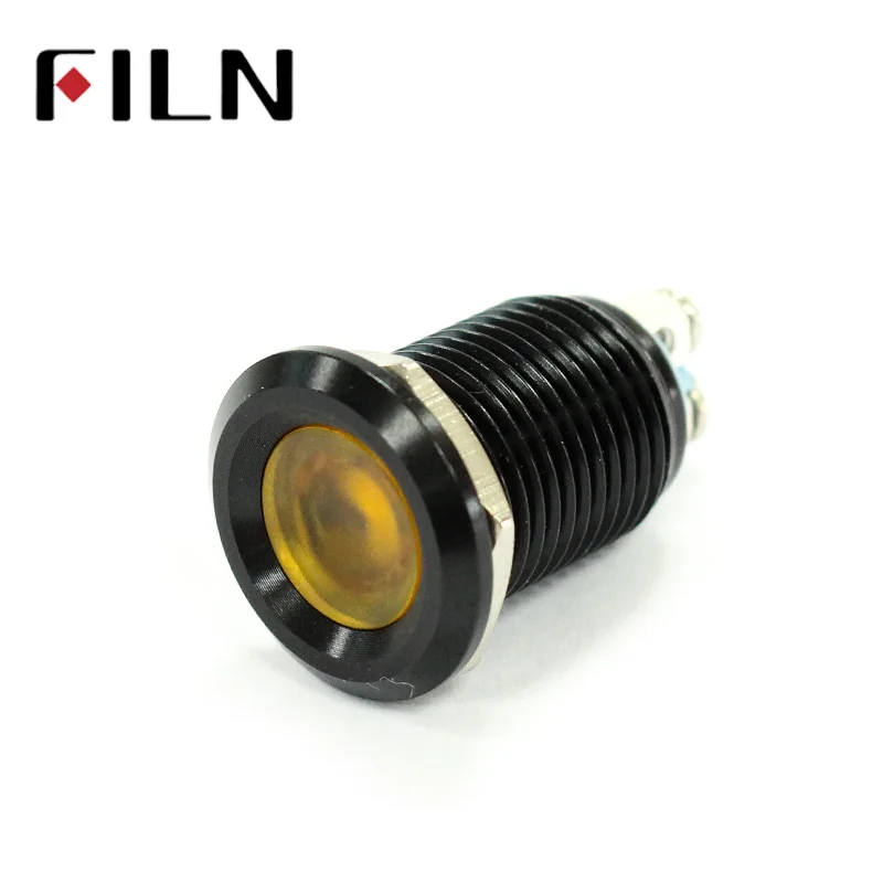 12mm waterproof black house Signal lamp LED Metal Indicator light Flat LIGHT 3V 6V 12V 24V 220V screw connect (3)