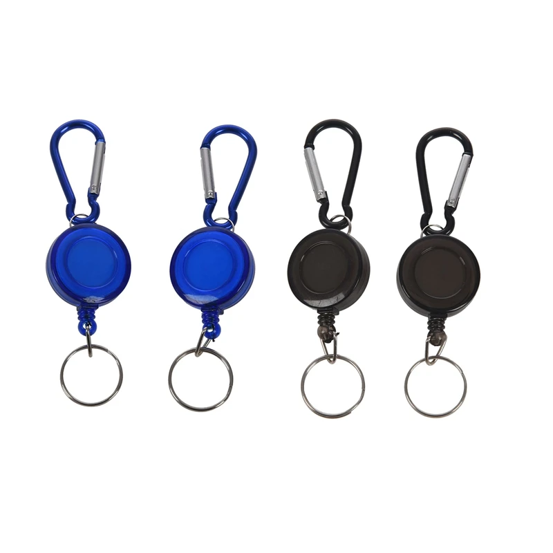4Pcs Carabiner Badge Holder Reels With Back Splint Key Ring-Black ID Card Holder 