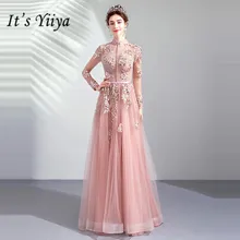 Это Yiya Выпускные платья розовый Высокий воротник с длинными рукавами трапециевидной формы длиной до пола Длинные вечерние платья на заказ плюс размер Выпускные платья E276