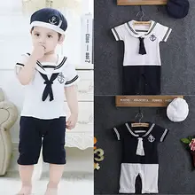 NEW Baby Boy Girl Sailor Collar Costume Suit Grow Outfit Romper Pants Clothes and Hat 0-24M baby boy set