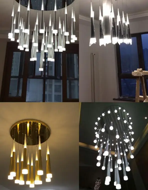 Современный домашний потолок Большая лестница люстра освещение AC175 240V LED