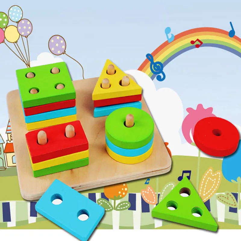 Educational Wooden Geometric Sorting Board font b Blocks b font Montessori Kids Baby Educational font b