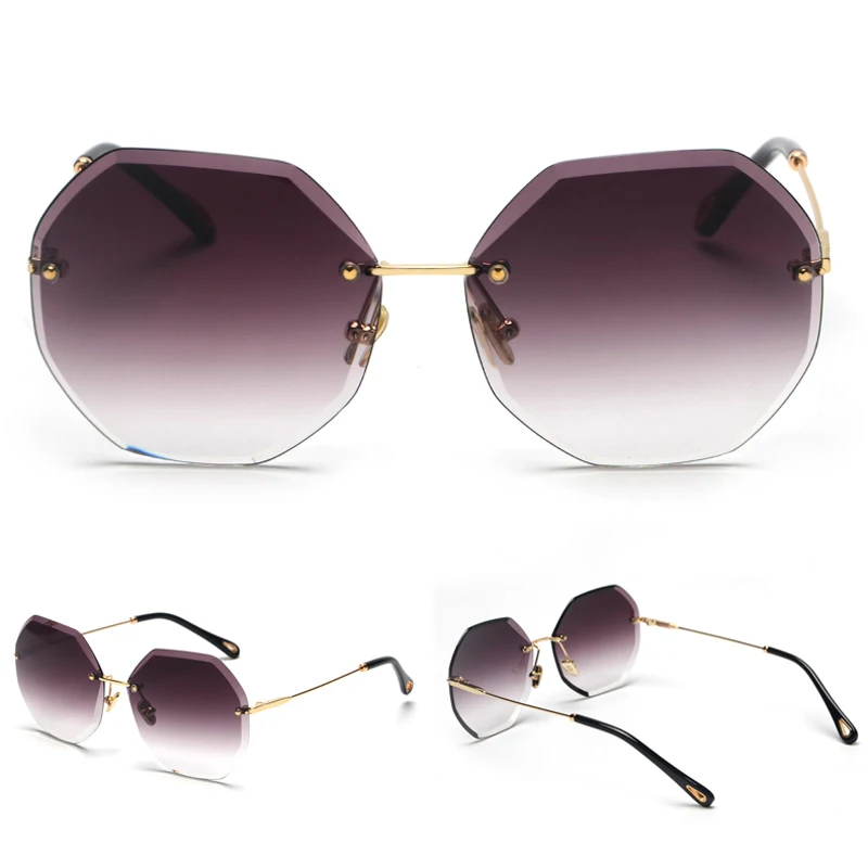 Peekaboo Восьмиугольные солнцезащитные очки женщин бескаркасных 2019 Летний стиль коричневый без оправы Солнцезащитные очки для женщин