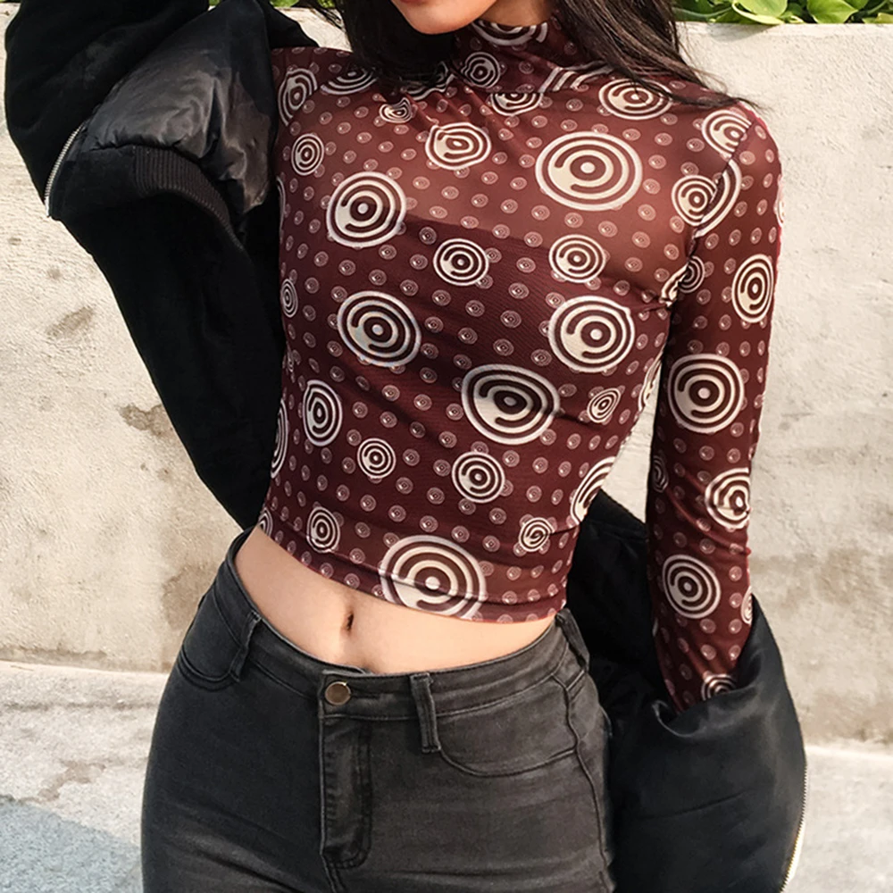 

Sexy Perspective T Shirt Women Long Sleeve Bodycon Body Tee Top O Neck Transparent T-Shirts Slim Fit for Bohemian Turtleneck top