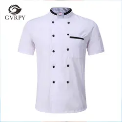 Черный, белый цвет M-3XL оптовая продажа унисекс пекарня кухня повар куртки короткий рукав дышащий двубортный форма и фартук