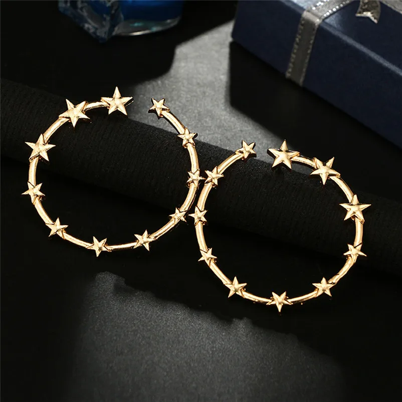 2018 Fashion Top Popular Earrings SilverGold Stainless Steel Lady Big STAR Shape Ring Hoop Earrings Boucle d'oreille Y10#N (3)