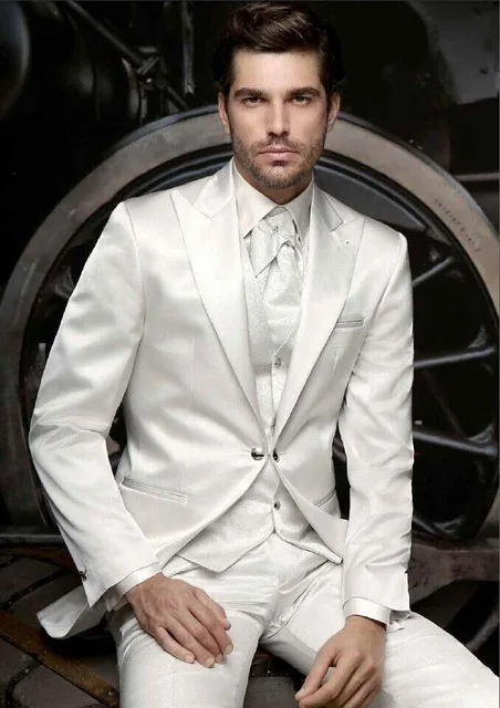 52 High Quality One Button Ivory Groom Tuxedos Groomsmen Men's Wedding Prom Suits Custom Made (Jacket+Pants+Vest+Tie)