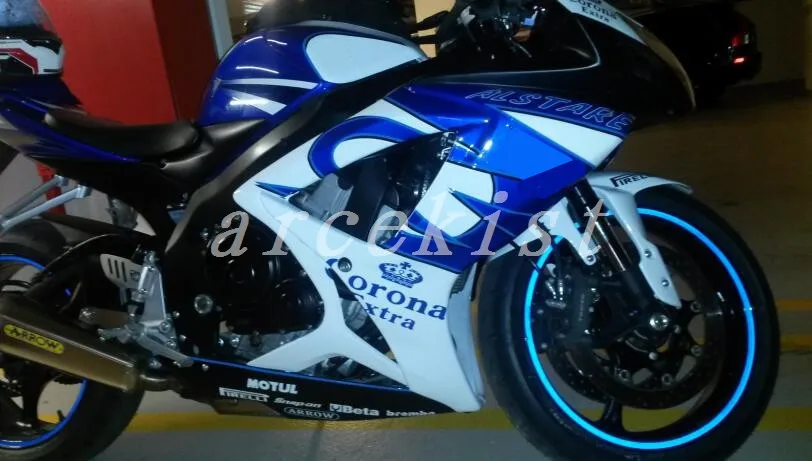 

3Gifts New ABS Fairings Kit Fit For SUZUKI GSXR600 GSXR750 06 07 R600 R750 K6 GSXR 600 750 2006 2007 color White blue corona