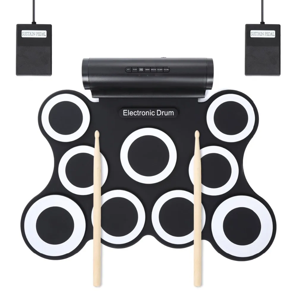 

TOKKY Professional 9 Pads Portable Digital USB Roll up Foldable Silicone Electronic Drum Pad Kit With DrumSticks Foot Pedal
