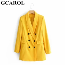 GCAROL шикарный женский двубортный желтый блейзер с v-образным вырезом и 2 карманами элегантный офисный костюм весна-лето модная куртка