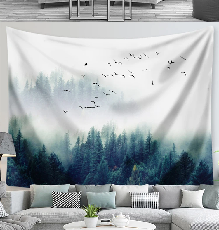 Mountains Bird Animal Tapestry Wall Carpet Cloth Hanging Leaf Home Decor Beach Mat Printing Polyester Living Room Mat