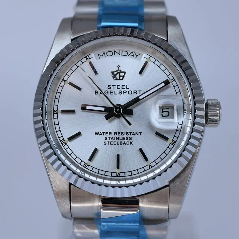 Автоматические механические часы классические женские полностью стальные мужские часы модные женские подвеска браслет часы мужские часы лучший бренд класса люкс - Цвет: Белый