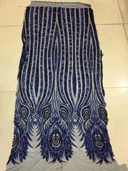 

Free shipping (5yards/pc) high quality African sequins lace French net lace fabric with wonderful embroidery for party FNJ55