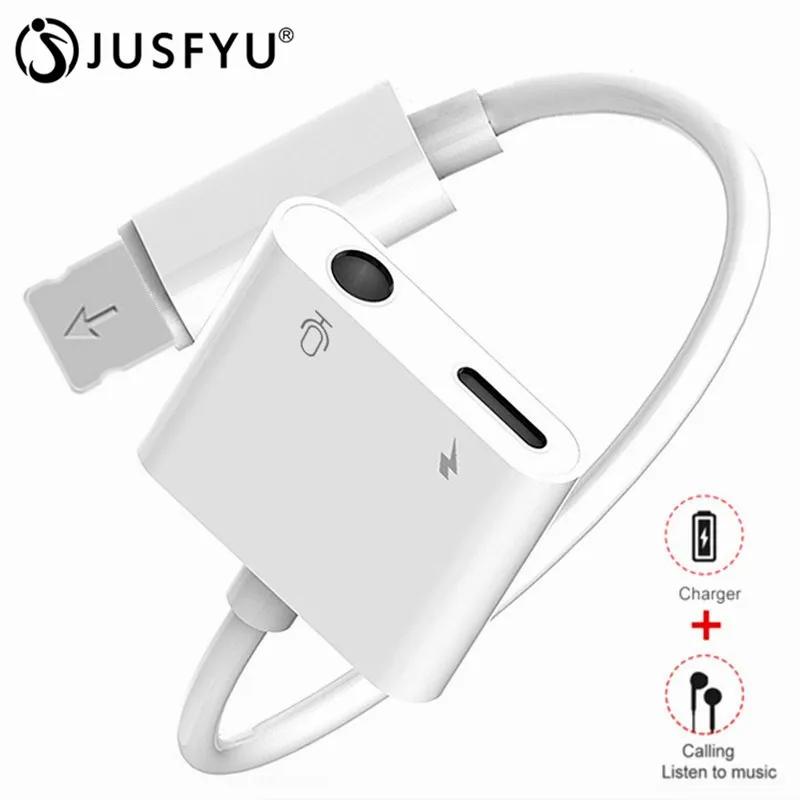 

For iPhone 7 8 Plus X XS MAX IOS 12 Audio 2in1 Adapter Charger Splitter Converter For Lighting to 3.5mm Jack Headphone Adapter