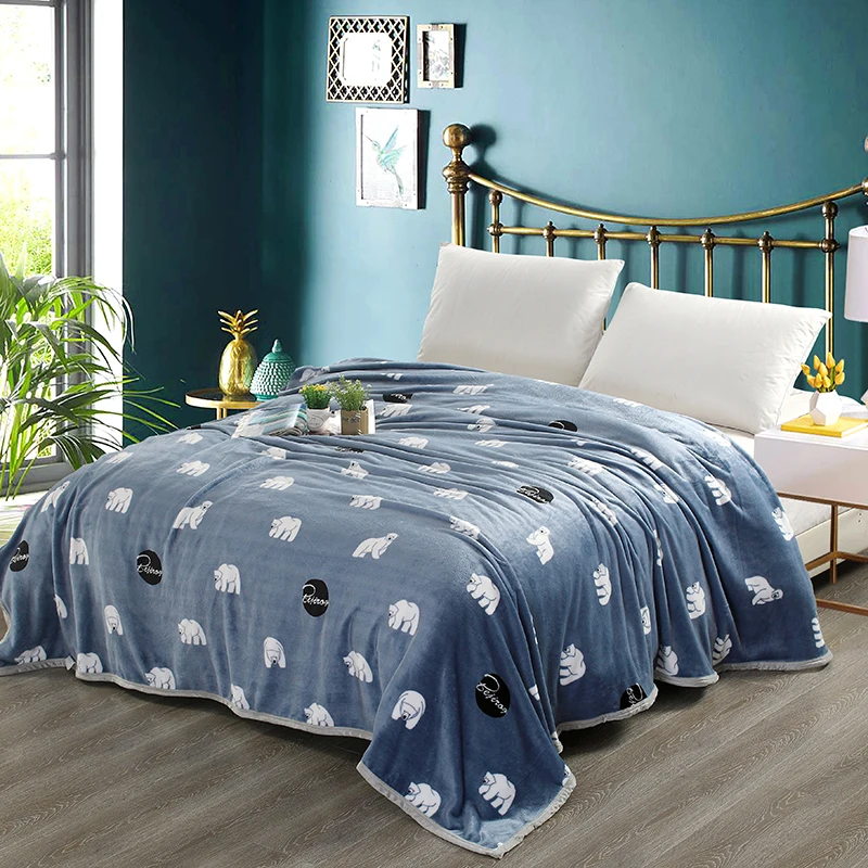 

White Cartoon Baby Elephant Pattern Bedspread Blanket 200x230cm Soft Flannel Blanket To On For The Sofa/Bed/Car Portable Plaids