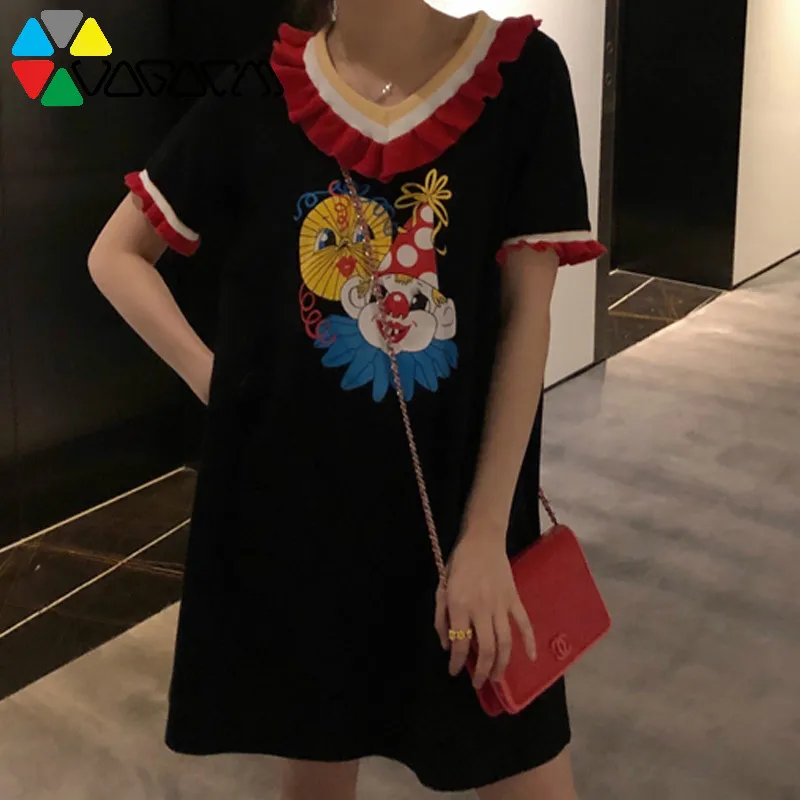 

2019 Summer Dress Woman Printed Korean Sexy Dress Casual Dresses Clown V-Neck Womens Mini Dresses Sweet Style Clothes For Women