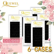 Quewel cílios de fibra de seda extensão individual cílios postiços c/cc/d/dd curl lash artesanal alta qualidade 6 bandejas maquiagem natural