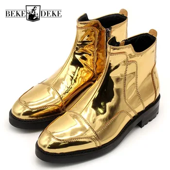 

Italian Shoes Men New Design Black Gold Zipper Platform Mens Boots Genuine Leather High Quality Luxury Booties Man Winter 35-45