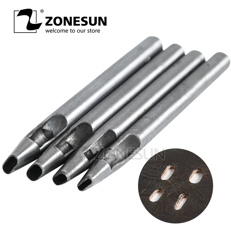 

ZONESUN 4pcs Leather Elliptical Hole Punch Oval Angle Spacing Belt Punching Tools DIY Craft Leather Puncher Hole Drilling Tool