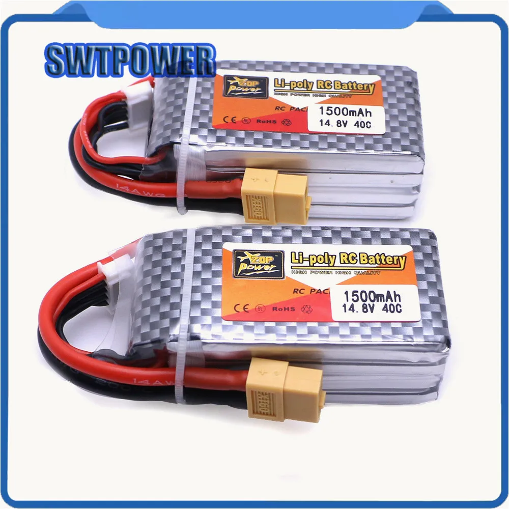 2 шт. ZOP Мощность 14 8 V 1500 мА/ч 4S 40C Lipo Батарея XT60/Т образный разъем Перезаряжаемые