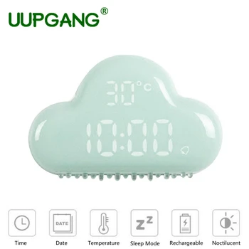 

LED Digital Alarm Clock USB Cloud Sound Control Glowing Desktop Clocks Intelligent Time Temperature Date Clock Gift for Girls