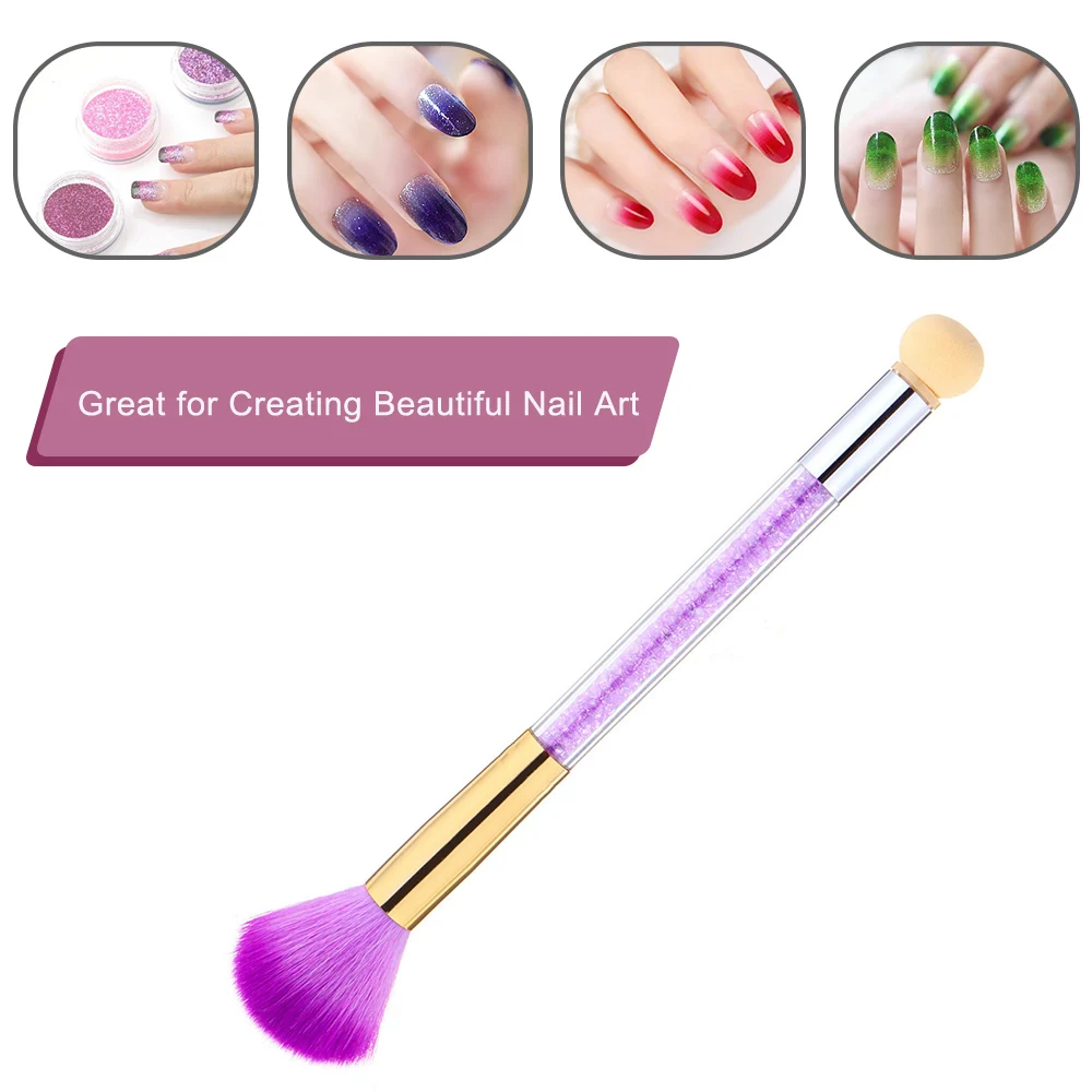 Double-ended Nail Brush Nail Painting Drawing Pen Nail Picking Dotting Gradient Pen Sponge Head with Rhinestone Handle