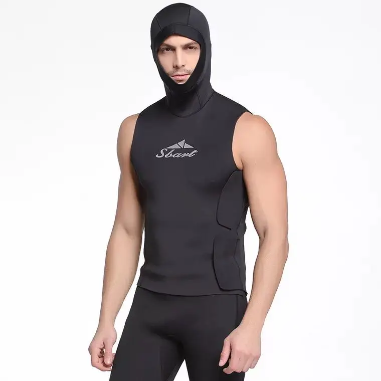 

Sbart New 3mm Mens Wetsuit Vest with Hood Black Camouflage Sleeveless Thicken Keep Warm Wetsuit Tops Swimming Rash Guard Snorkel