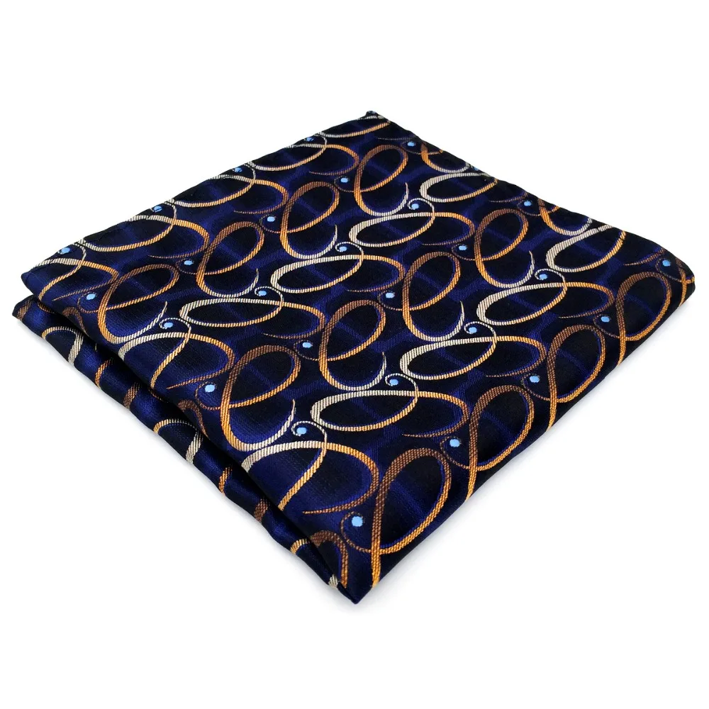 Темно-синий золотой геометрический узор модный бренд новые мужской носовой платок шелковые квадратный носовой платок