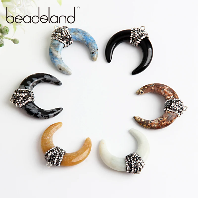 

Beadsland Crescent-shaped Mounted With Rhinestone Natural Stone Pendant For DIY Necklace Fashionable Woman Girl Gift 40329