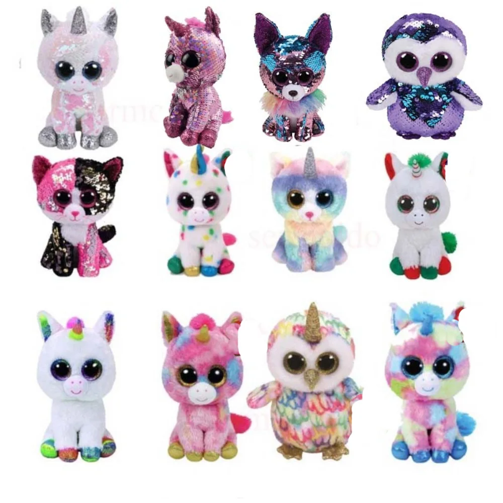sermoido TY 6'' Beanie Boos ANIMALS Big Eyes White Unicorn with Rainbow Hair Plush Animal Toys DBP54