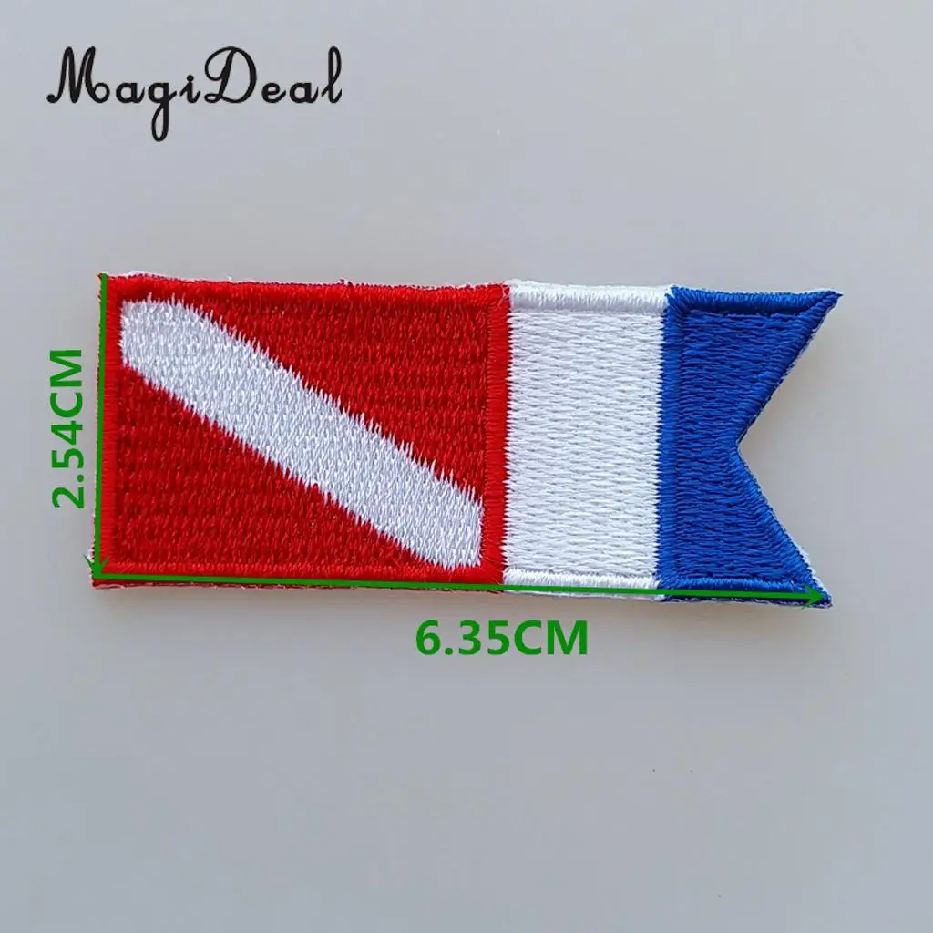 3Pcs Dive Diver Down Flag Alpha Flag Patch Patches Backpack Badges Iron On Embroidered Applique Underwater Scuba Diving Souvenir