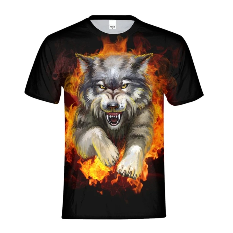 

2019 Wolf Print Quick Dry Compression Men's Short Sleeve T-Shirts Running Shirt Fitness Tight Tennis Jersey Gym Demix Sportswear