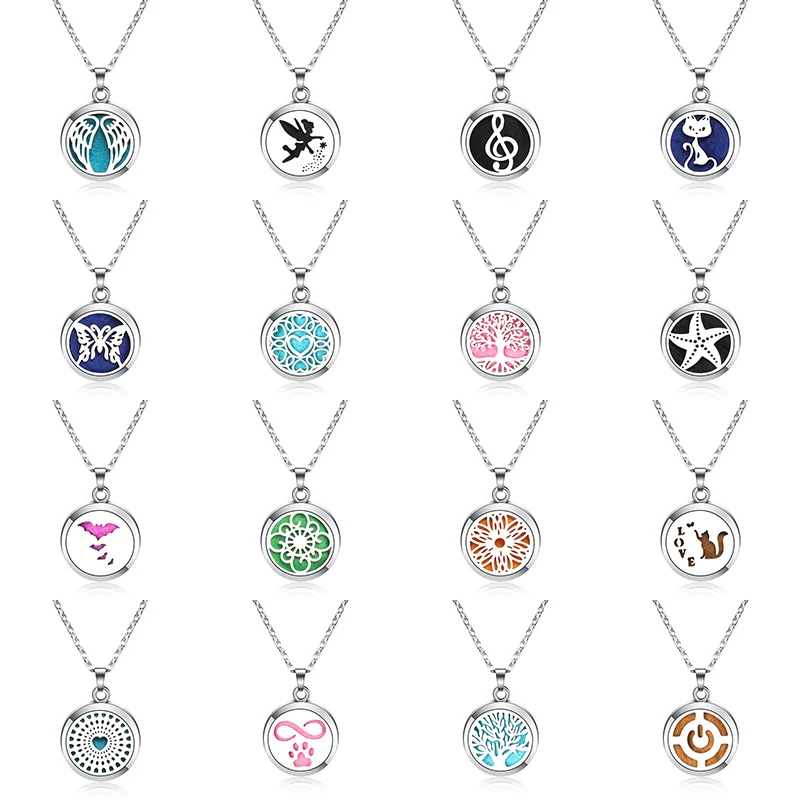 

2019 High Quality 28MM Essential Oil Diffuser Box Necklace 316L Stainless Steel Magnetic Life Tree Fashion Wild Jewelry Pendant