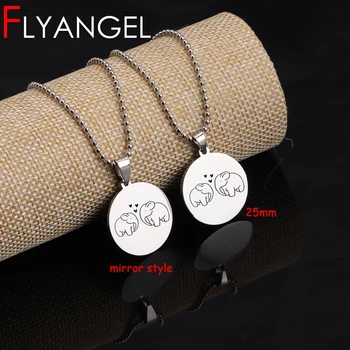 

FLYANGEL Tiny Mirror Style Round Pendant Necklace For Mother Gifts Engraved Elephant Mother And Child Cute Jewelry