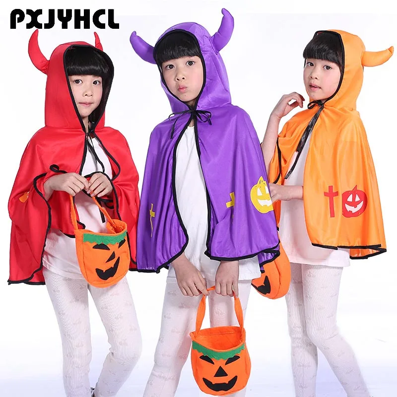 

Halloween Party Cosplay Costumes For Kids Thin Vampire Cloak Magican Dance Performance Girl Carnival Pumpkin Cape Red