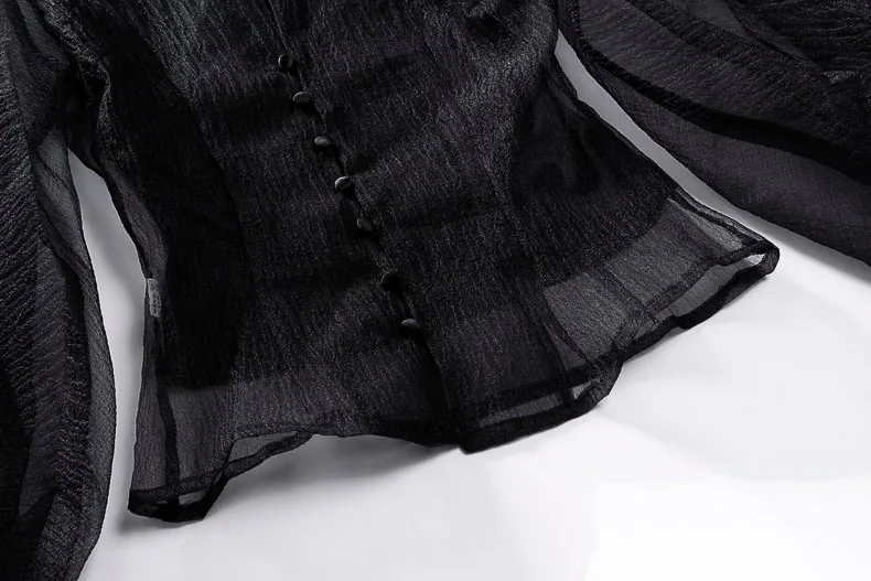 Черная полупрозрачная блузка женская сексуальная прозрачная рубашка+ Блузки из двух частей рубашки весенние модные топы на пуговицах LT055S50