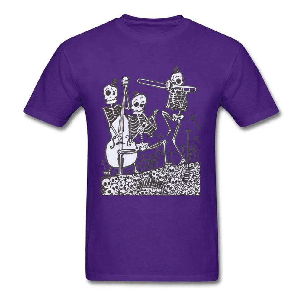 Skeleton Jazz Band O Neck T Shirts Summer Autumn Tops Tees Short Sleeve Latest Cotton Fashionable Tops Tees Custom Men Skeleton Jazz Band purple
