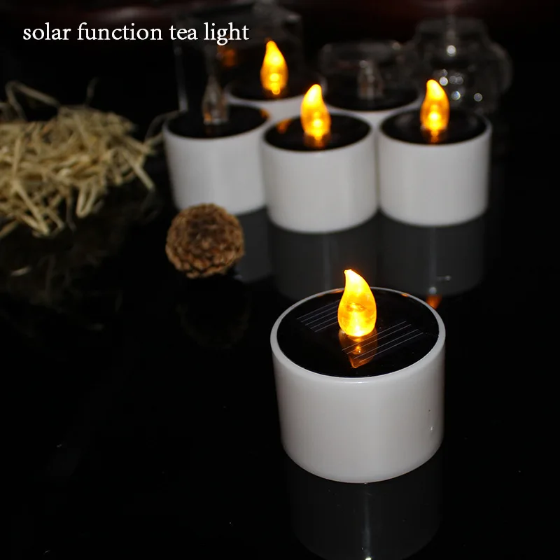 6pcs/lot Big Yellow Solar Power Battery Operated Candles/Flameless Electric Solar Function Tea