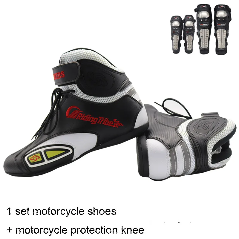 

Motorcycle Racing boots Microfiber Leather Moto Shoes motorcycle protection knee with Stainless steel+breathable motorcycle shoe
