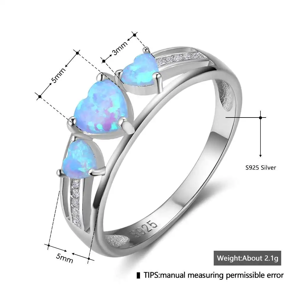 Подлинное Твердое Серебро 925 пробы женское кольцо на палец три сердца форма Синий огонь опал кольца подарок для мамы модные украшения