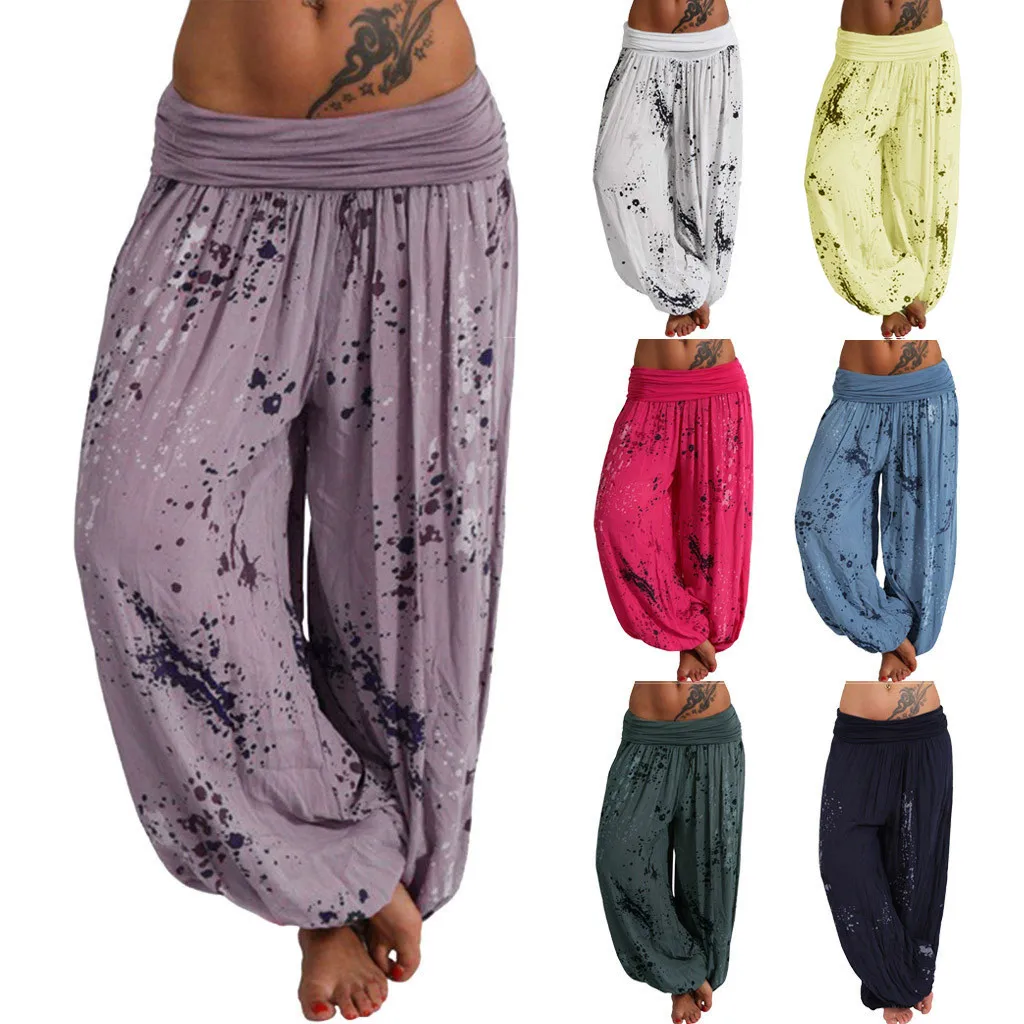 Hawcoar New Fashion Women Ladies Printed Band Width Loose Leg Pants Women's Casual Full Length Harem Pants брюки женские Z4