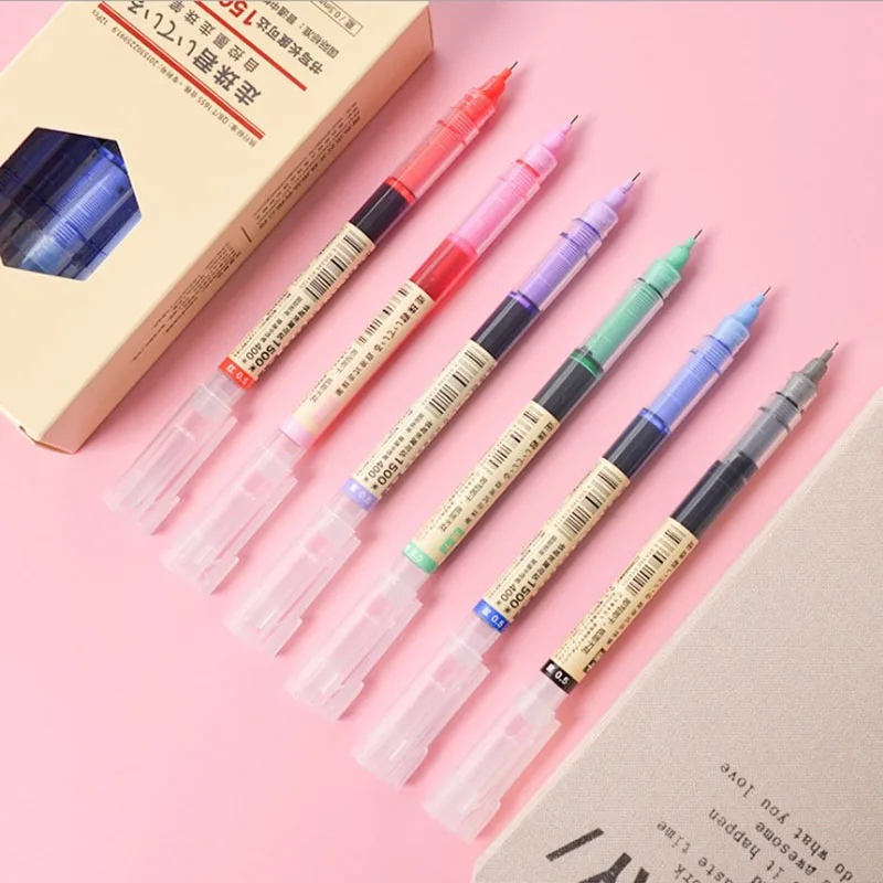 

6 Pcs/Set Roller Pen Straight Liquid Color Ball Pen 0.5 Quick-drying Pen Muji Style