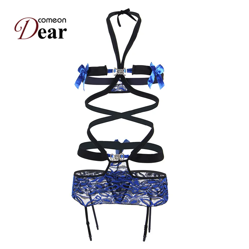 Lingerie Bodies Women Open Cup Erotic Bodysuit Halter Bandage Red Blue Body Sexy Mujer Teddy + Stockings J80126 Lingerie Bodies Women Open Cup Erotic Bodysuit Halter Bandage Red Blue Body Sexy Mujer Teddy + Stockings J80126